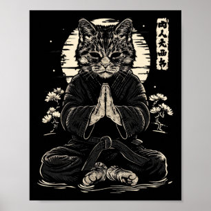 Cat Karate Fighter Animal Judo Meditative Pose Poster