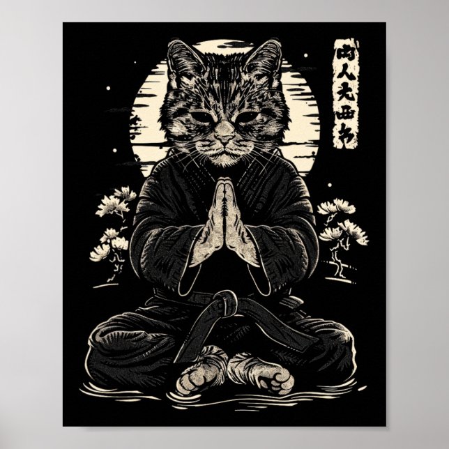 Cat Karate Fighter Animal Judo Meditative Pose Poster (Vorne)