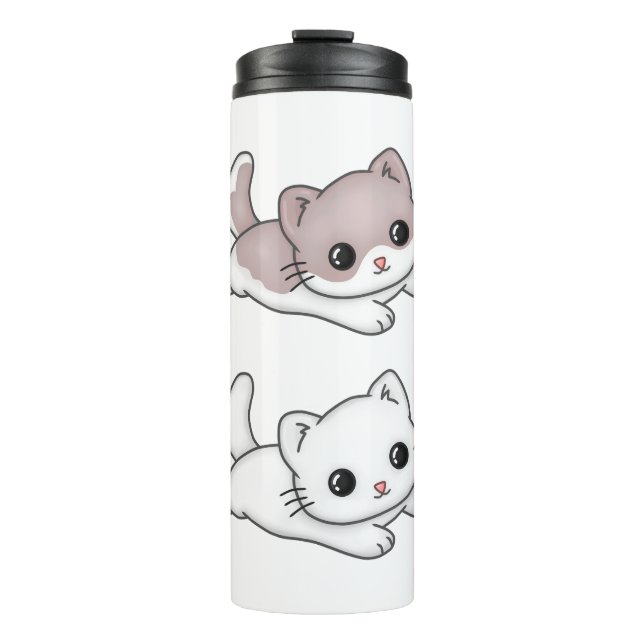 Cat Kawaii Feline Little Cat Tender Chibi Thermosbecher (Vorderseite)