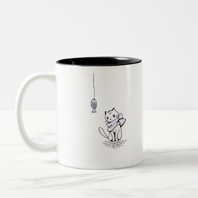 Cat Kawaii Feline Little Cat Tender Chibi Zweifarbige Tasse (Links)