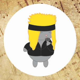 Cat Kawaii Hair Metal Band Singer Runder Aufkleber