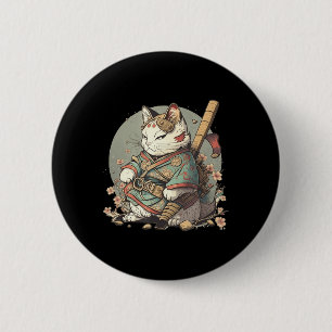Cat Kawaii Style Samurai Anime Kitten Japanisch Button