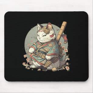 Cat Kawaii Style Samurai Anime Kitten Japanisch Mousepad