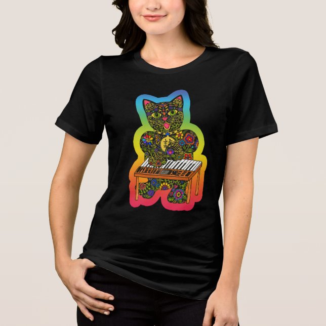 Cat Keyboard T-Shirt - Kunst von Carole Bibisi Tri-Blend Shirt (Vorderseite)