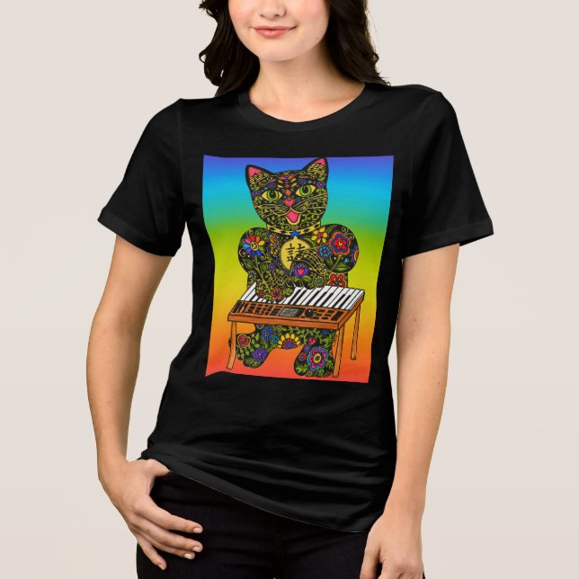 Cat Keyboard T-Shirt - Kunst von Carole Bibisi Tri-Blend Shirt (Vorderseite)