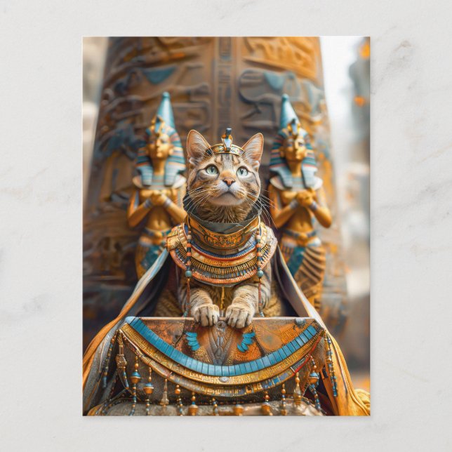 Cat King auf Pharao's Throne Postkarte (Vorderseite)
