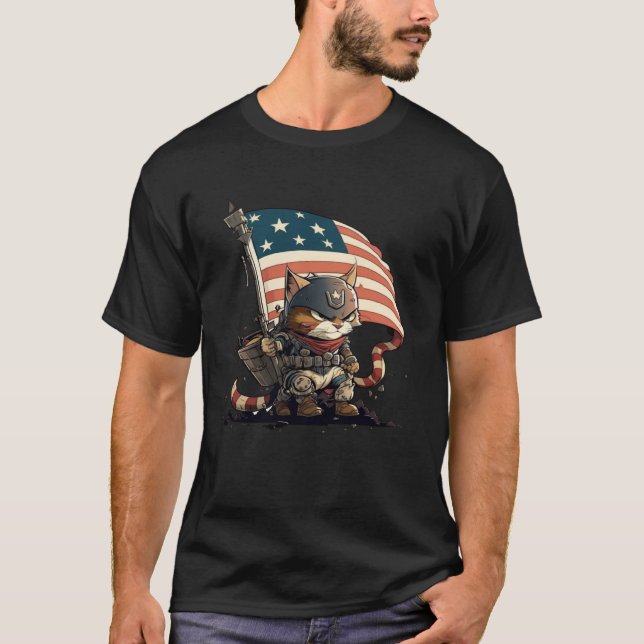 Cat Kitten 4th Of July National Pride American Fla T-Shirt (Vorderseite)
