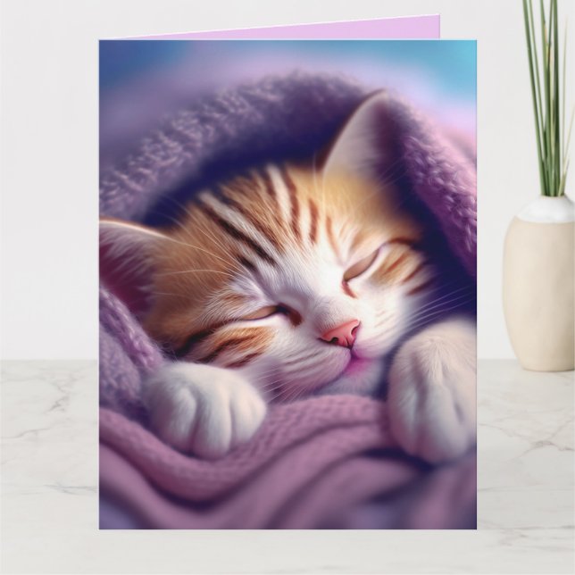 CAT KITTEN ART SLEEPING BLANKET BIRTHDAY Card Karte (Vorderseite)