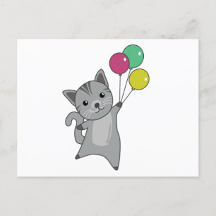 Cat Kitten Balloons Niedlicher Tiere Grau Katzen Postkarte