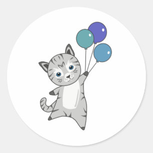Cat Kitten Balloons Niedlicher Tiere Grau Katzen Runder Aufkleber