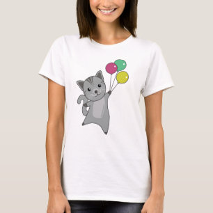 Cat Kitten Balloons Niedlicher Tiere Grau Katzen T-Shirt