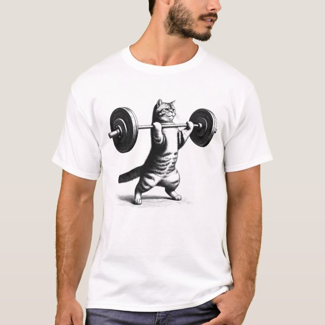 Cat Kitten Deadlift Weightlift Funny Fitness T-Shirt (Vorderseite)