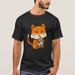 Cat Kitten Drink Juice Orange Anime Manga Kawai T-Shirt