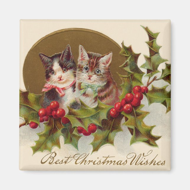 Cat Kitten Holly Winterberry Magnet (Vorne)
