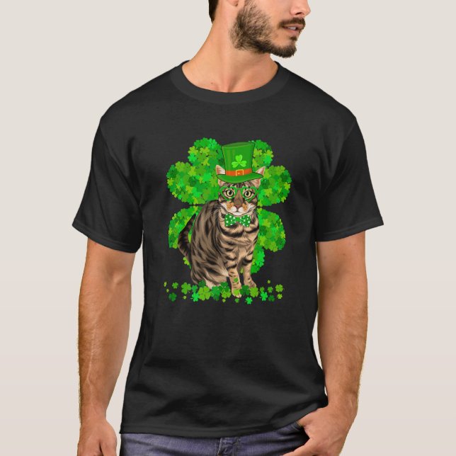 Cat Kitten Kitty St. Patrick's Day Niedliches Klee T-Shirt (Vorderseite)