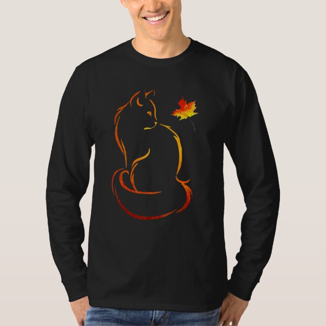 Cat Kitten Leaf Herbst T-Shirt (Vorderseite)