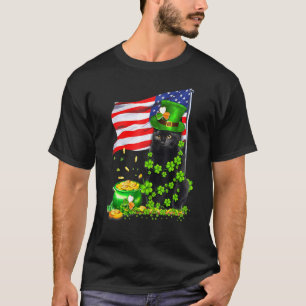 Cat Kitten Lucky Kleeblatt C Flag American St Patr T-Shirt