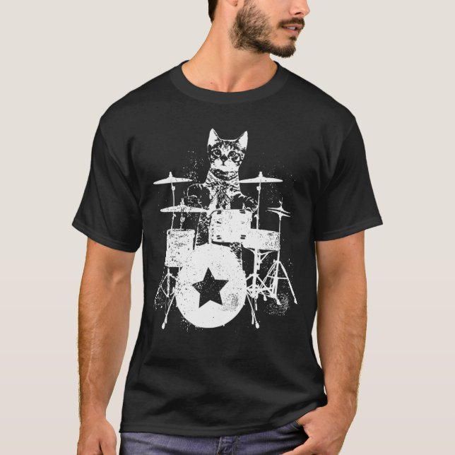 Cat Kitten Musician Drummer Play Drum Set T-Shirt (Vorderseite)