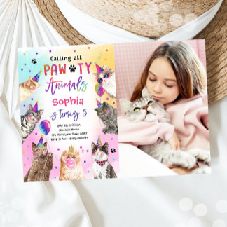 Cat Kitten Party Pawty Animals Girl Geburtstag Einladung