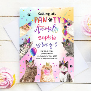 Cat Kitten Party Pawty Animals Girl Geburtstag Einladung