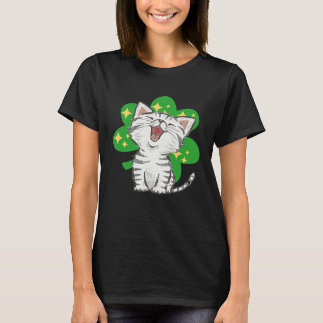 Cat Kitten Shamrock Lucky St Patricks Day T-Shirt (Vorderseite)