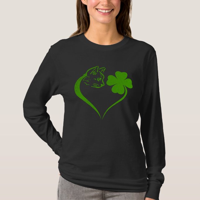 Cat  Kitten St Patricks Day Shamrock Irish  Heart T-Shirt (Vorderseite)