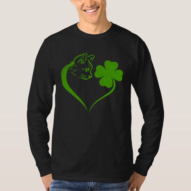 Cat  Kitten St Patricks Day Shamrock Irish  Heart T-Shirt (Vorderseite)
