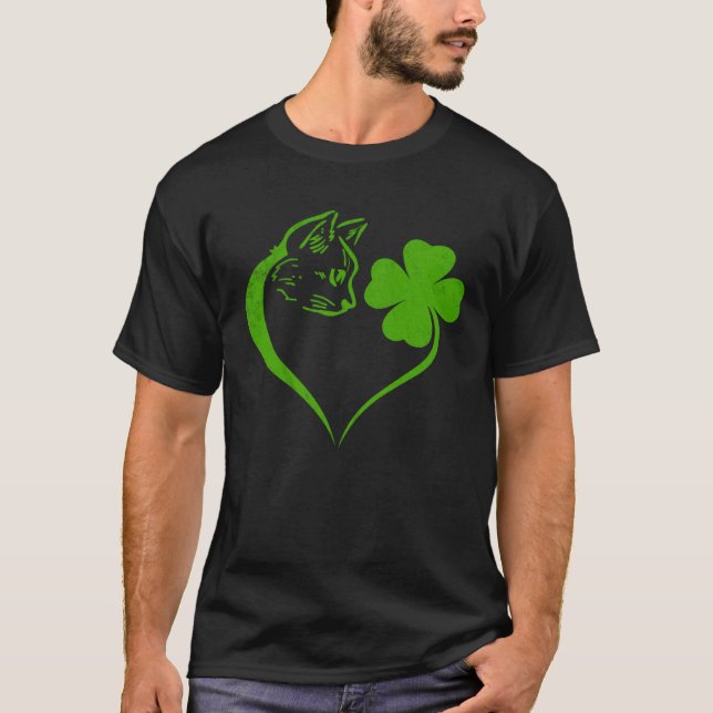 Cat  Kitten St Patricks Day Shamrock Irish  Heart T-Shirt (Vorderseite)