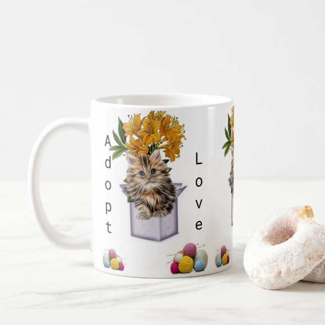 Cat Kitten Yarn Cat Adoption Tasse (Mit Donut)
