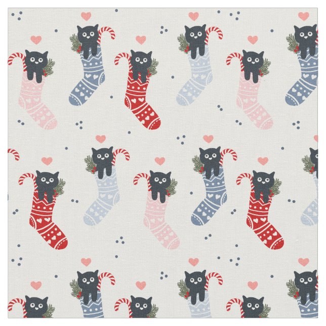Cat Kittens: Weihnachts-Strümpfe Stoff (Nahaufnahme)