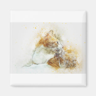 Cat Kitty Animal Art Abstrakt Wasserfarbe Vintag Magnet