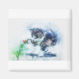 Cat Kitty Animal Art Abstrakt Watercolor Vintag. Magnet