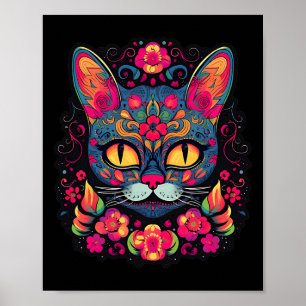 Cat Kitty Kitten Paws Zucker Skull Calavera Hallow Poster