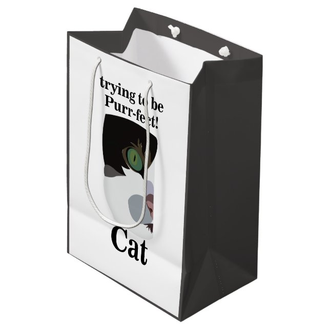 Cat Kitty Pet Funny Mittlere Geschenktüte (Vorderseite Schrägansicht)