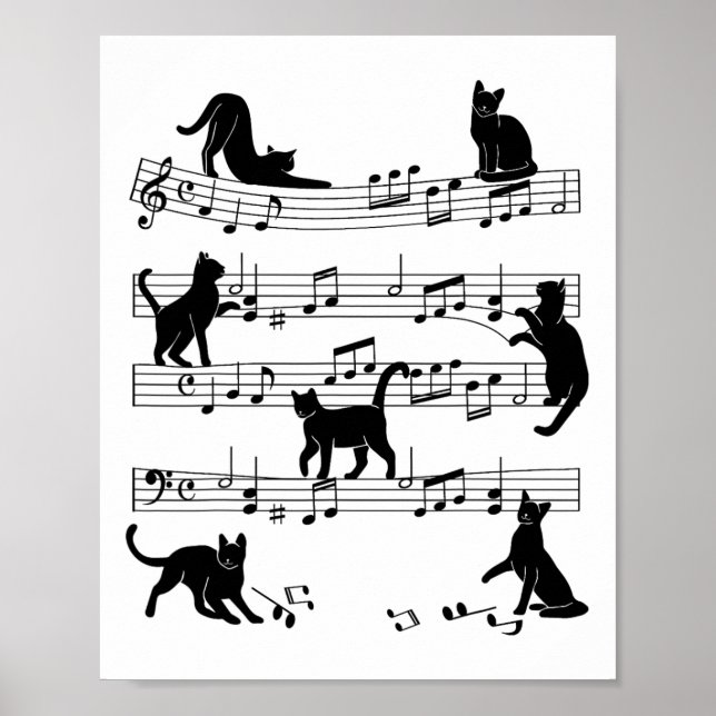 Cat Kitty Playing Musik Cleanf Piano Musica Poster (Vorne)