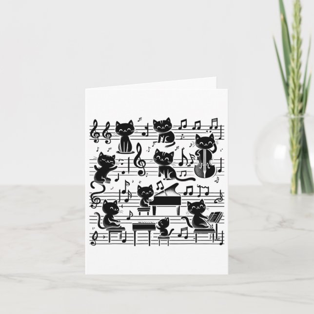 Cat Kitty Playing Musiknote Clef Musician Art Chat Karte (Vorderseite)