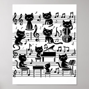 Cat Kitty Playing Musiknote Clef Musician Art Chat Poster