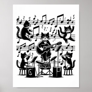 Cat Kitty Playing Musiknote Clef Musician Art Chat Poster