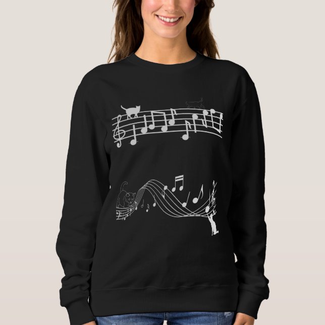 Cat Kitty Playing Musiknote Clef Musiker Art 1 Sweatshirt (Vorderseite)