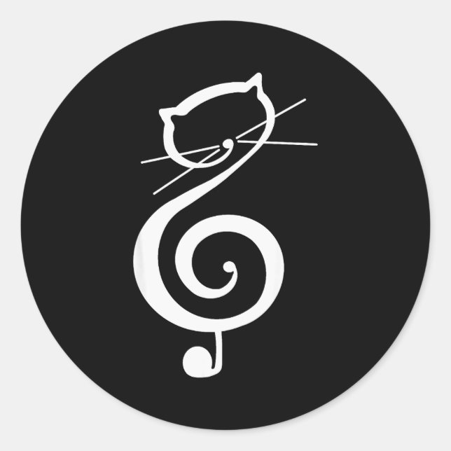 Cat Kitty Treble Music Clef Funny Cat Music Notes  Runder Aufkleber (Vorderseite)