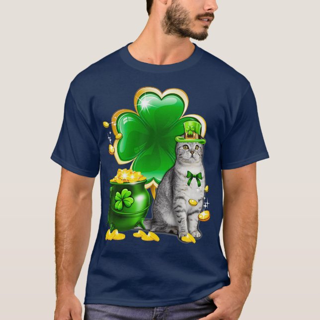 Cat Kleeblatt St Patricks Day Cat Irish Gift T-Shirt (Vorderseite)