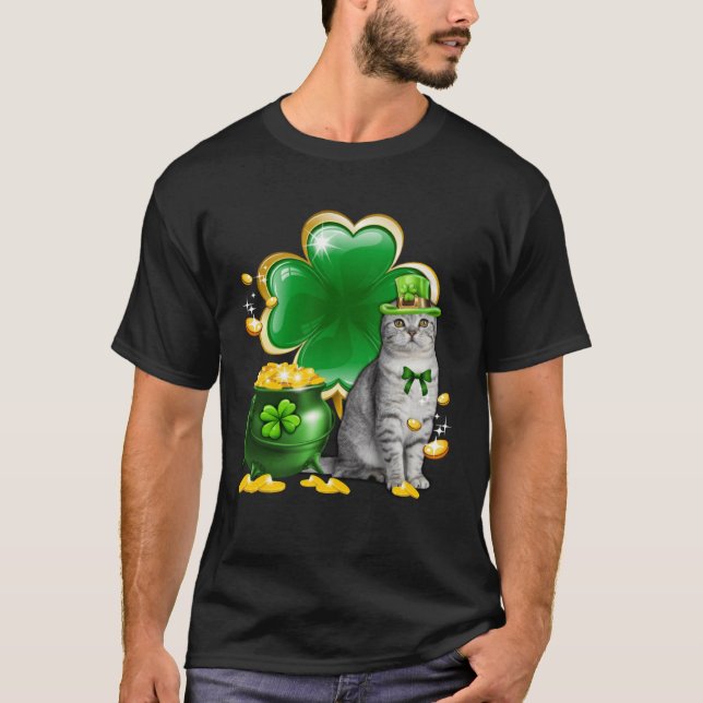 Cat Kleeblatt St Patricks Day Cat Meowy Irish T-Shirt (Vorderseite)