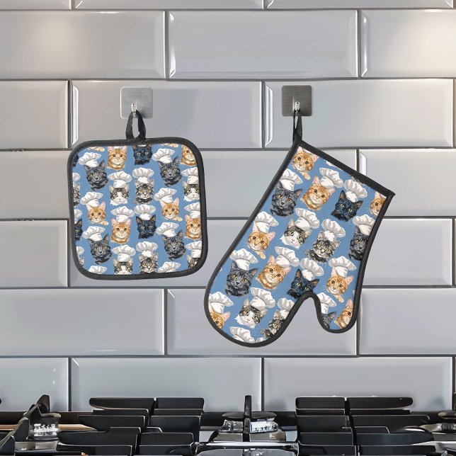 Cat Koch Kocht Niedliches Muster Ofenhandschuh & Topflappen-Set (Von Creator hochgeladen)