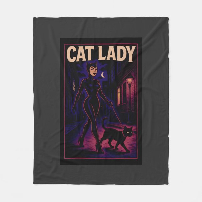 Cat Lady -Cats Art Lover- City Night Comic Graphic Fleecedecke (Vorderseite)