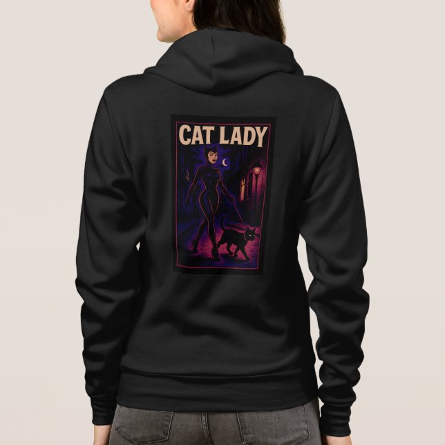 Cat Lady -Cats Art Lover- City Night Comic Graphic Hoodie (Rückseite)