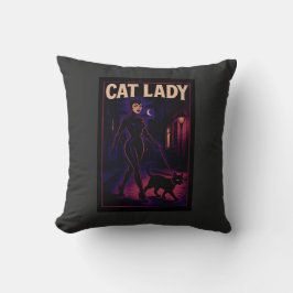 Cat Lady -Cats Art Lover- City Night Comic Graphic Kissen