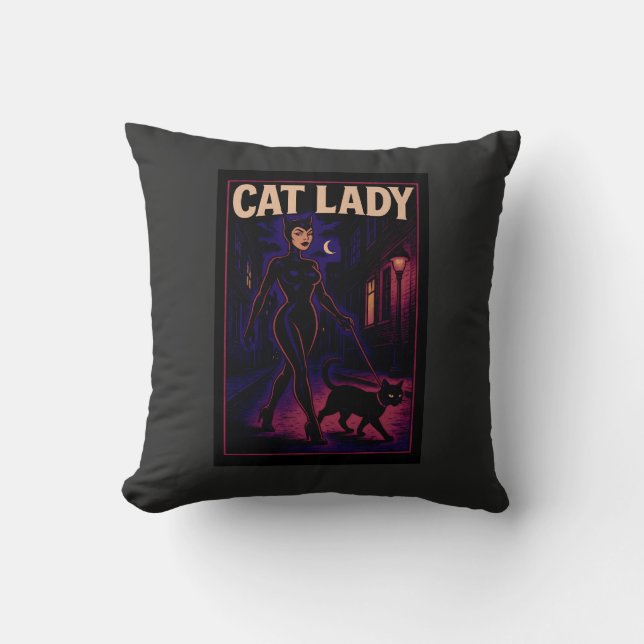 Cat Lady -Cats Art Lover- City Night Comic Graphic Kissen (Vorderseite)