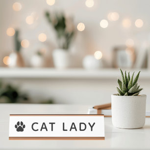Cat Lady Desk Name Plakat Schreibtischnamensplakette