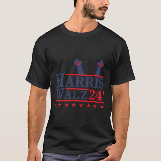Cat Lady for Kamala Harris Tim Walz 2024 Election T-Shirt (Vorderseite)