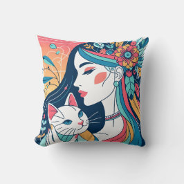 Cat Lady Graphic Illustration Kissen